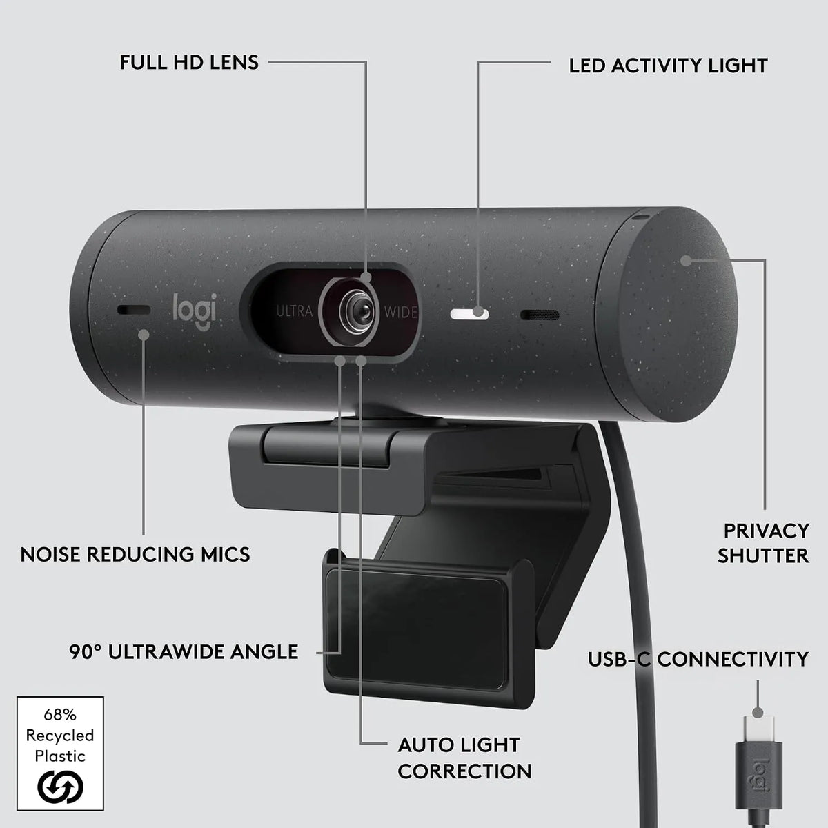 Logitech Brio 500 Full HD Webcam with Auto-Framing, HDR & Show Mode - متجر TT Tab للتقنيات الحديثة