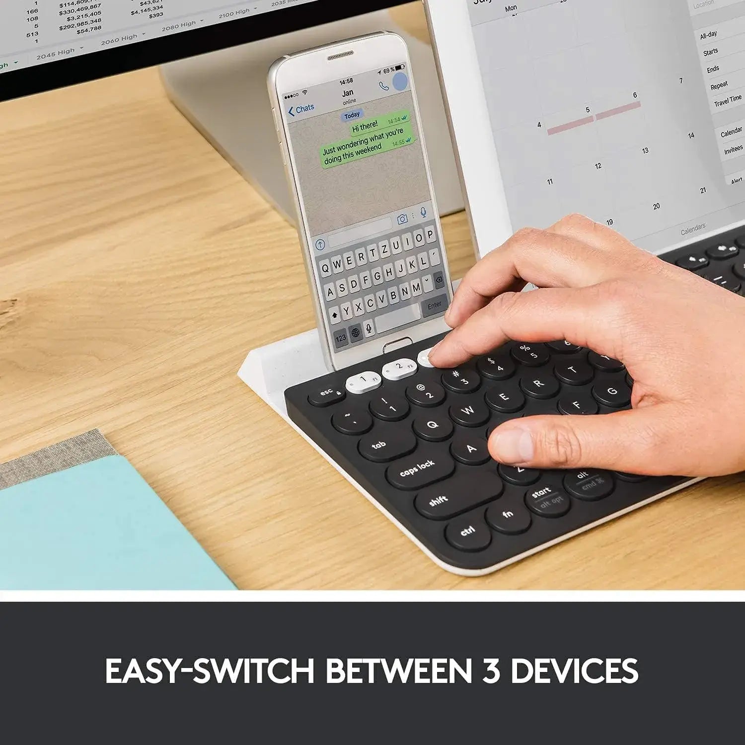 Logitech K780 Multi-Device Wireless and Bluetooth Keyboard with Device Cradle - متجر TT Tab للتقنيات الحديثة