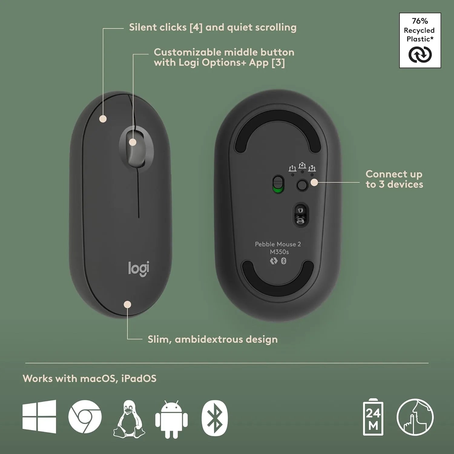 Logitech Pebble 2 Combo Wireless and Bluetooth Mouse and Keyboard