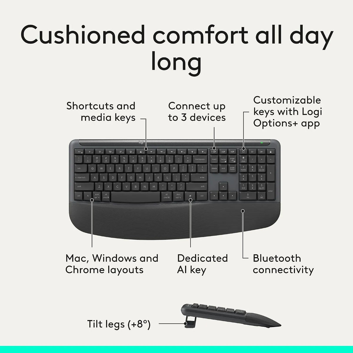 Logitech Signature Comfort Plus MK880 Bluetooth Keyboard & Mouse Combo with Palm Rest - متجر TT Tab للتقنيات الحديثة