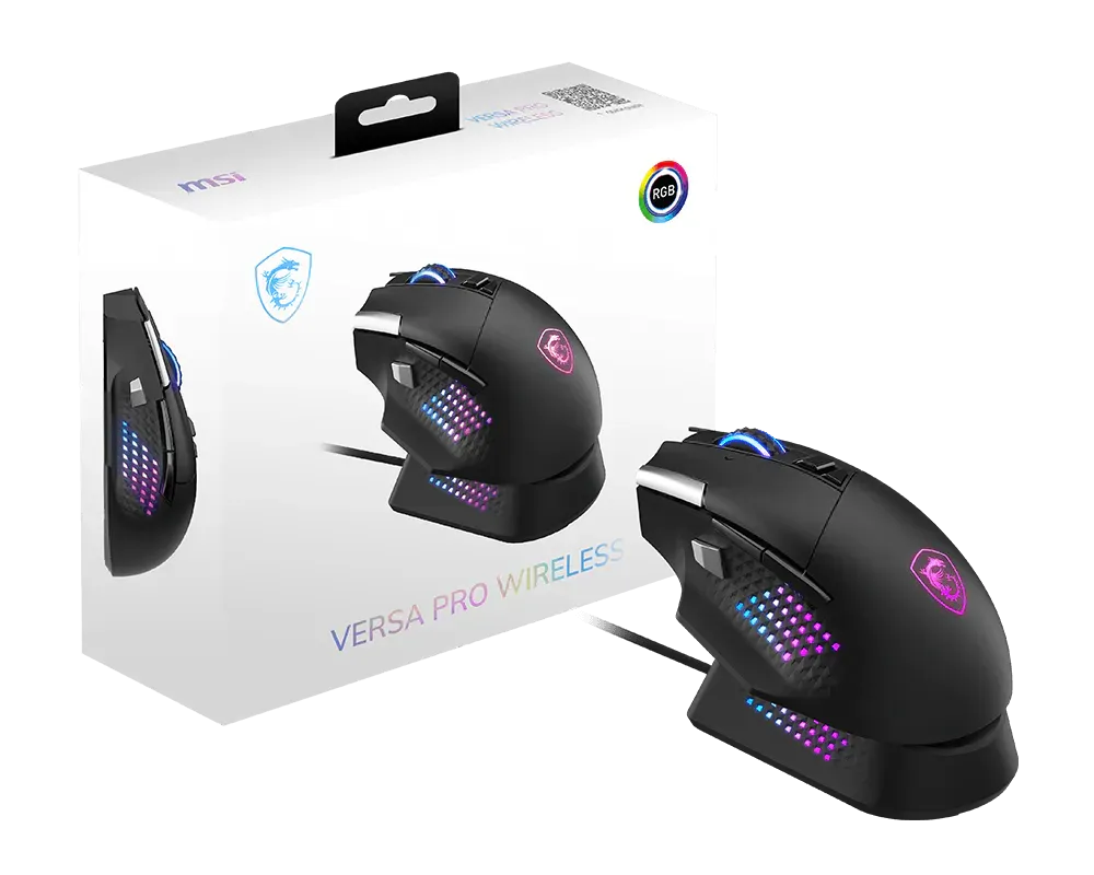MSI VERSA PRO WIRELESS plus MOUSE DOCK PRO Tri-Mode Connectivity with 13 Programmable Buttons - متجر TT Tab للتقنيات الحديثة