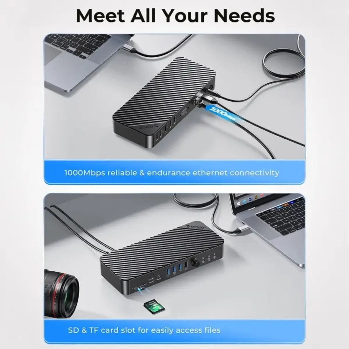 ORICO DKA20‑V1 20‑in‑1 USB‑C Docking Station 10Gbps Triple Display 4K@60Hz PD 60W - متجر TT Tab للتقنيات الحديثة