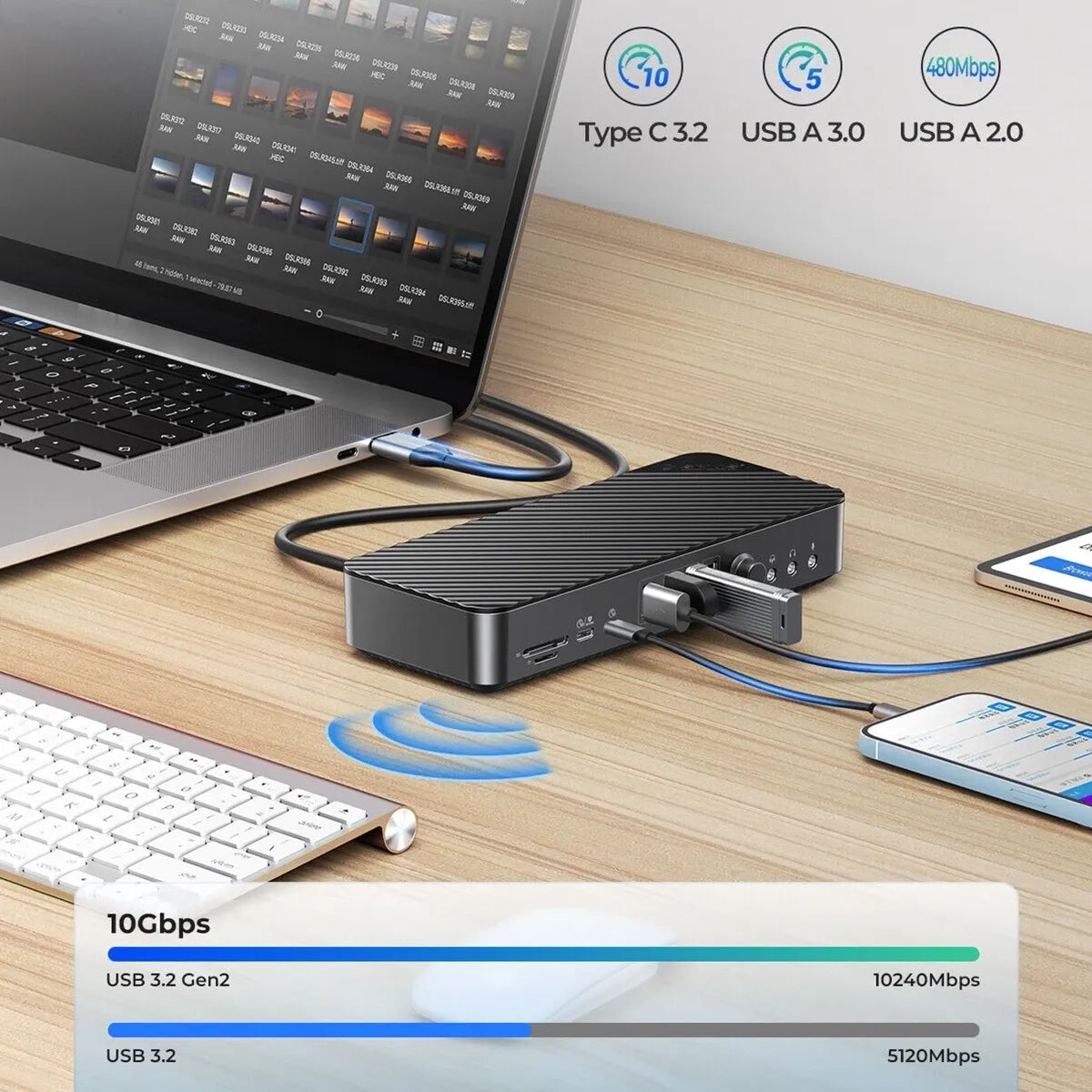 ORICO DKA20‑V1 20‑in‑1 USB‑C Docking Station 10Gbps Triple Display 4K@60Hz PD 60W - متجر TT Tab للتقنيات الحديثة