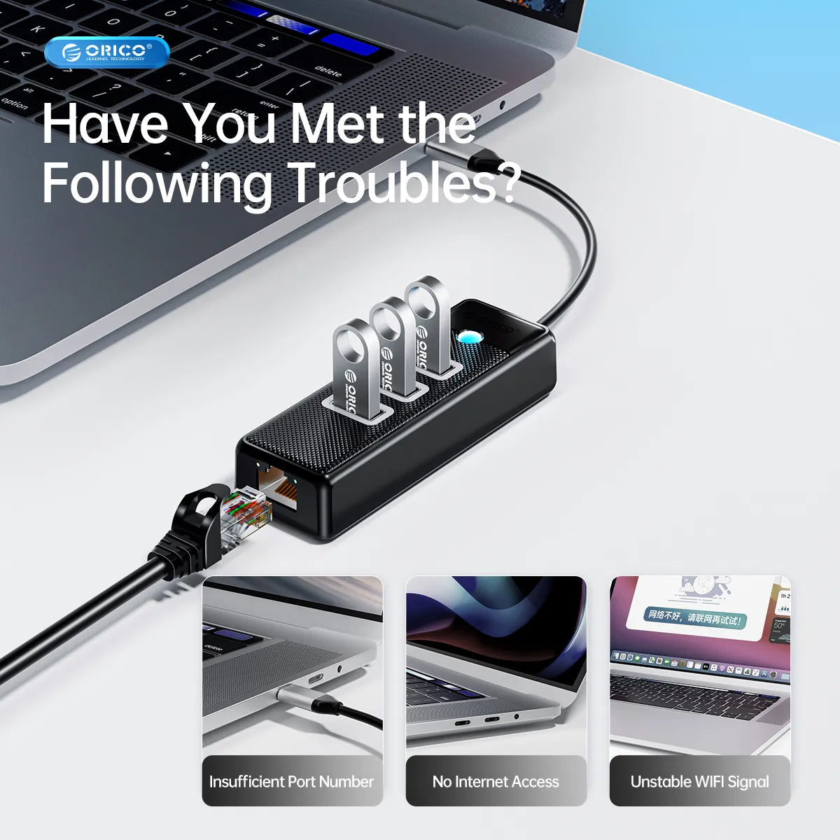 Orico PW3UR25-U3-015 USB HUB with RJ45 2.5Gb/s - للتقنيات الحديثة TT TAB متجر