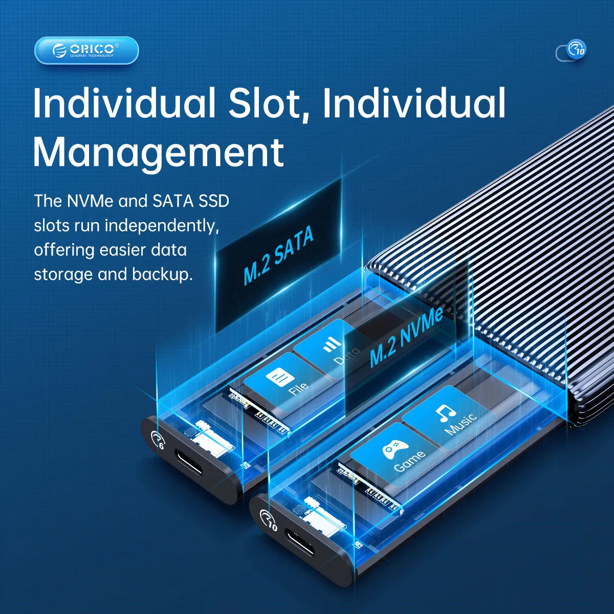 Orico AM2C3-2SN M.2 Enclosure Dual-Bay NVMe+NGFF