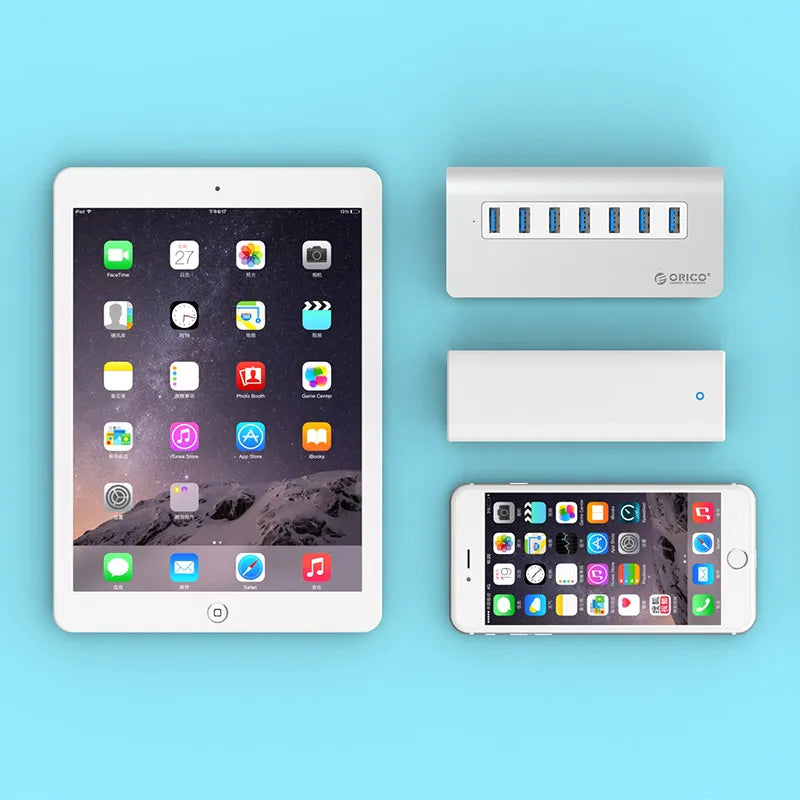 Orico Aluminum M3H7-V1 7-Port USB3.0 HUB with 1m Data Cable - متجر TT Tab للتقنيات الحديثة