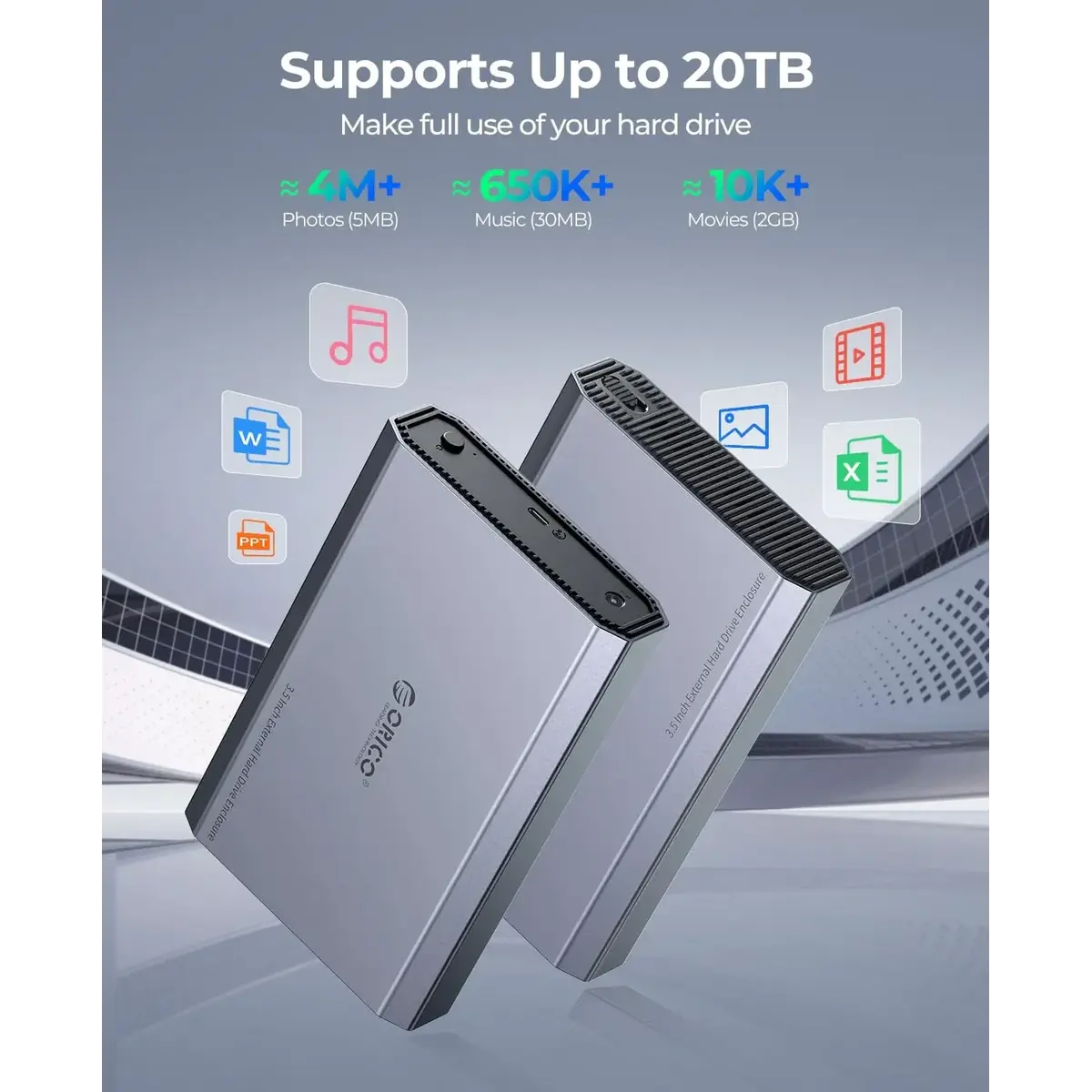 Orico DD35-C3 SATA 3.5 Enclosure with Type-C/A Cable and Aluminum Cover - متجر TT Tab للتقنيات الحديثة