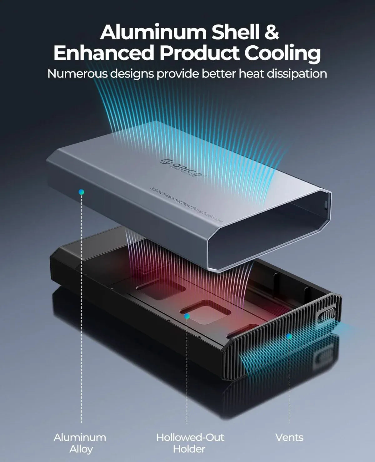 Orico DD35-C3 SATA 3.5 Enclosure with Type-C/A Cable and Aluminum Cover - متجر TT Tab للتقنيات الحديثة