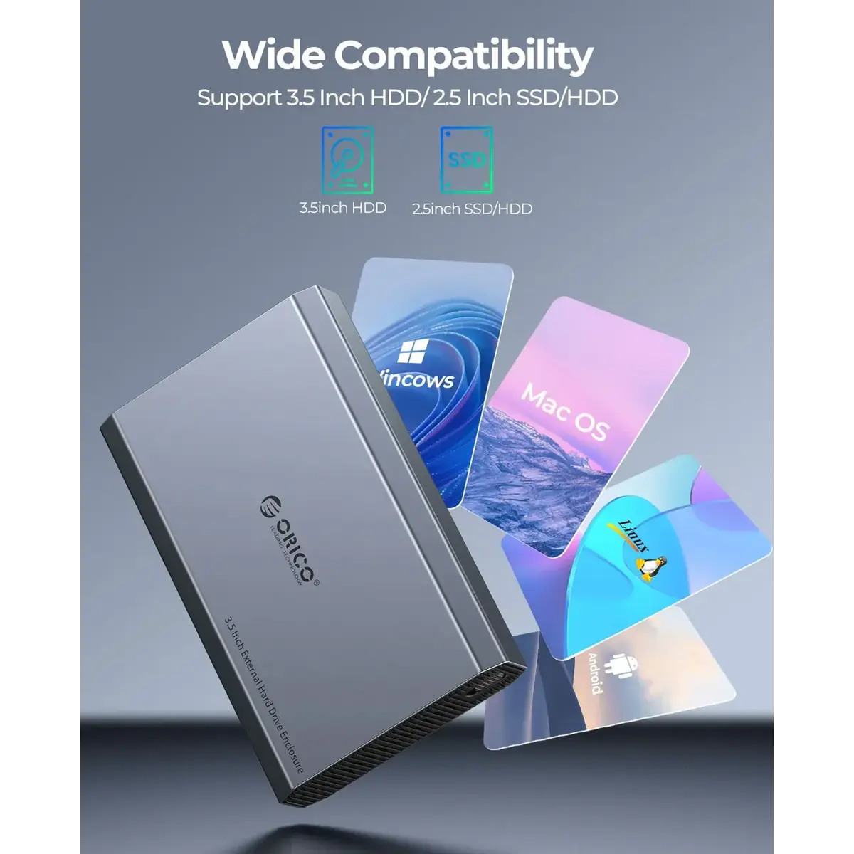 Orico DD35-C3 SATA 3.5 Enclosure with Type-C/A Cable and Aluminum Cover - متجر TT Tab للتقنيات الحديثة