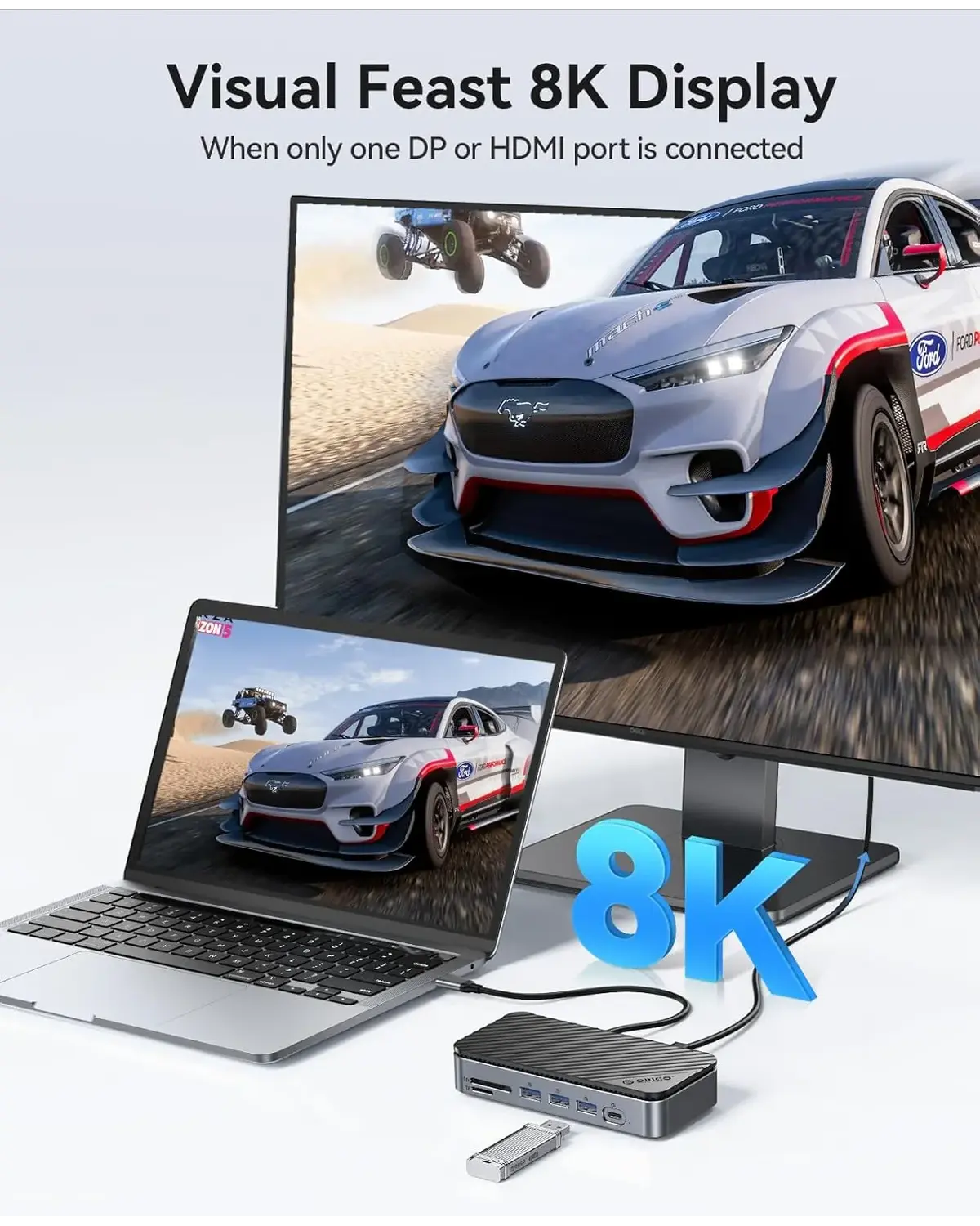 Orico M2P11 12-in-1 Docking Station Support 8K@30Hz with M.2 NVMe/SATA SSD Enclosure - متجر TT Tab للتقنيات الحديثة