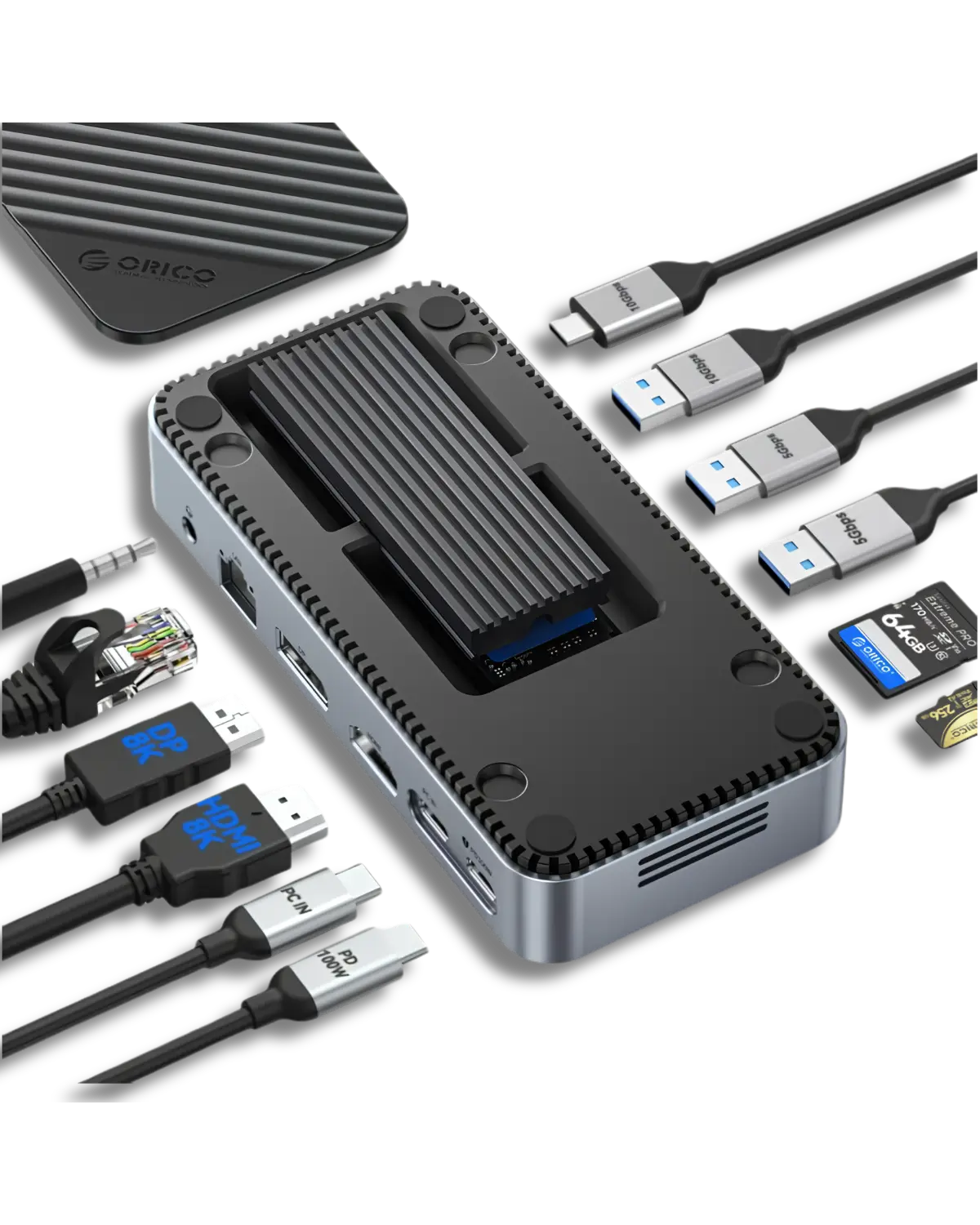 Orico M2P11 12-in-1 Docking Station Support 8K@30Hz with M.2 NVMe/SATA SSD Enclosure - متجر TT Tab للتقنيات الحديثة