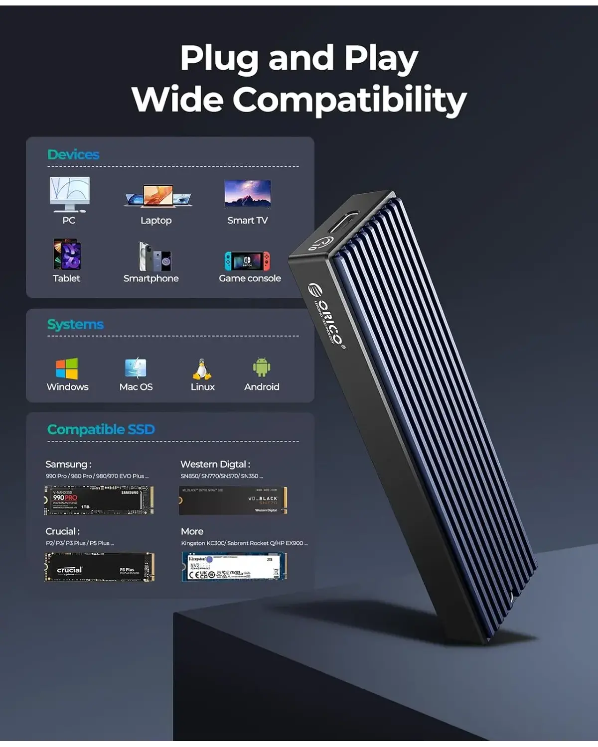 Orico M2PV-C3 M.2 NVMe SSD Enclosure - متجر TT Tab للتقنيات الحديثة
