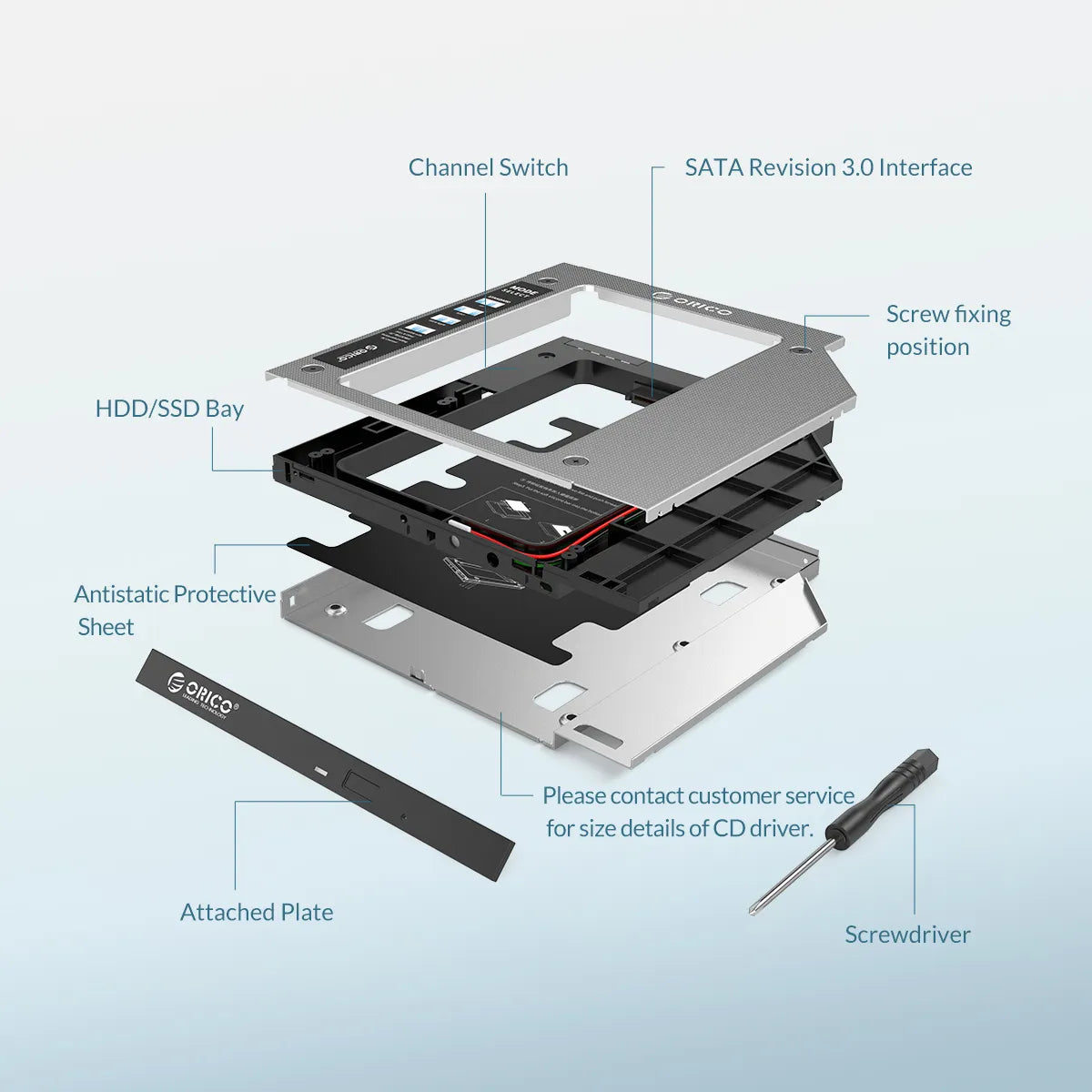 Orico M95SS Caddy 9.5mm Laptop Hard Drive Caddy for Optical Drive - للتقنيات الحديثة TT TAB متجر