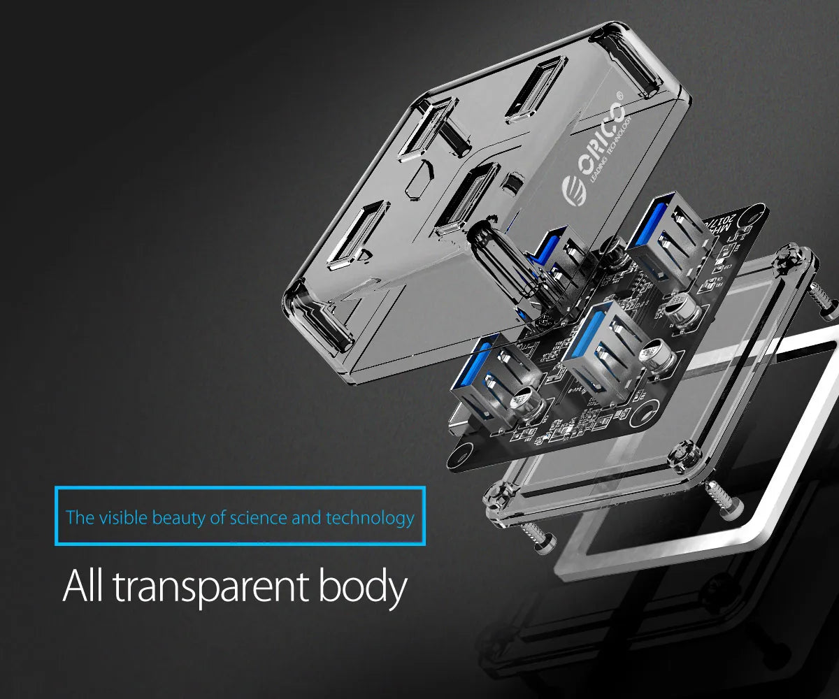 Orico MH4UC-U3-10 4-Port USB HUB 3.0 with Transparent Design - متجر TT Tab للتقنيات الحديثة
