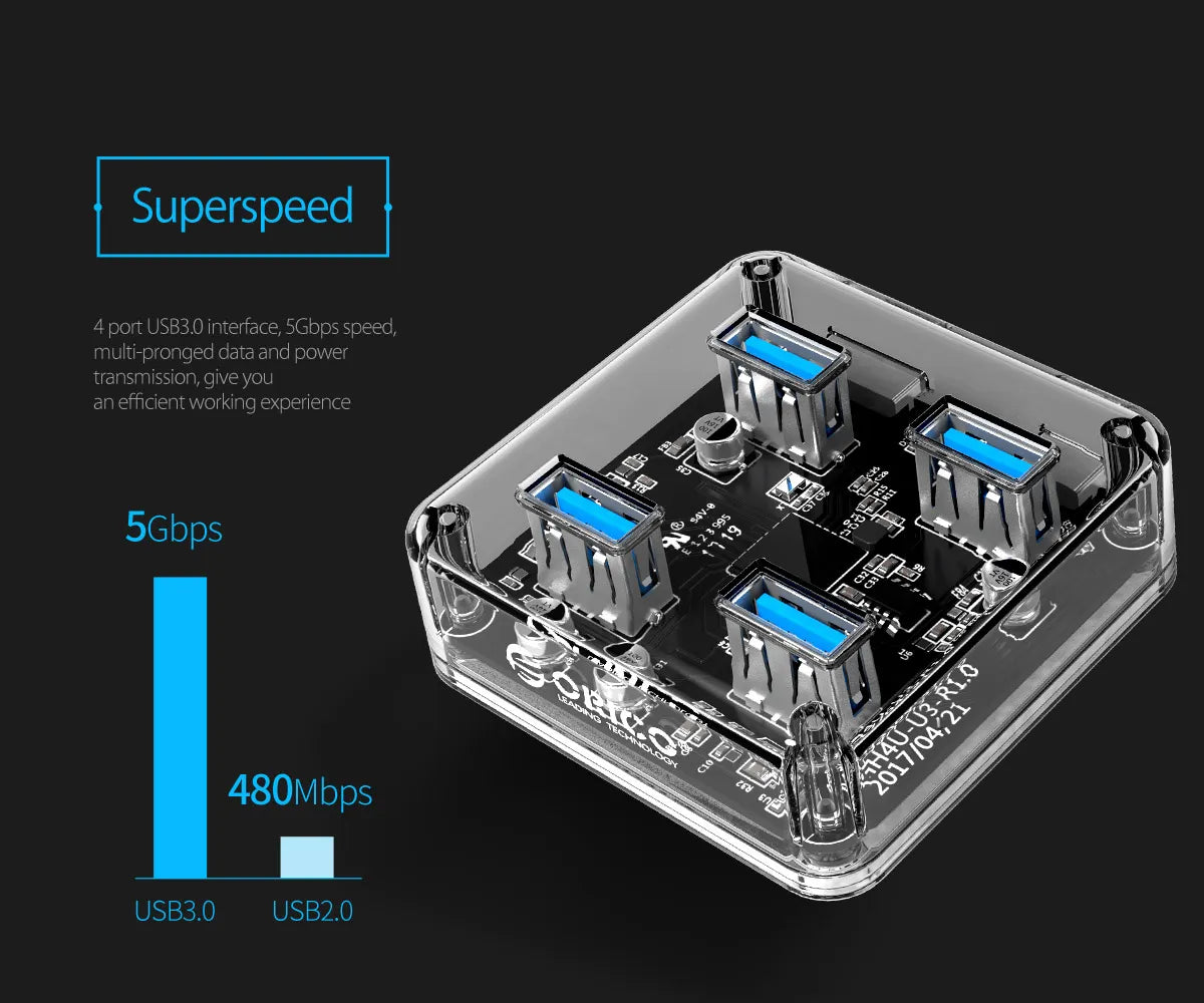 Orico MH4UC-U3-10 4-Port USB HUB 3.0 with Transparent Design - متجر TT Tab للتقنيات الحديثة