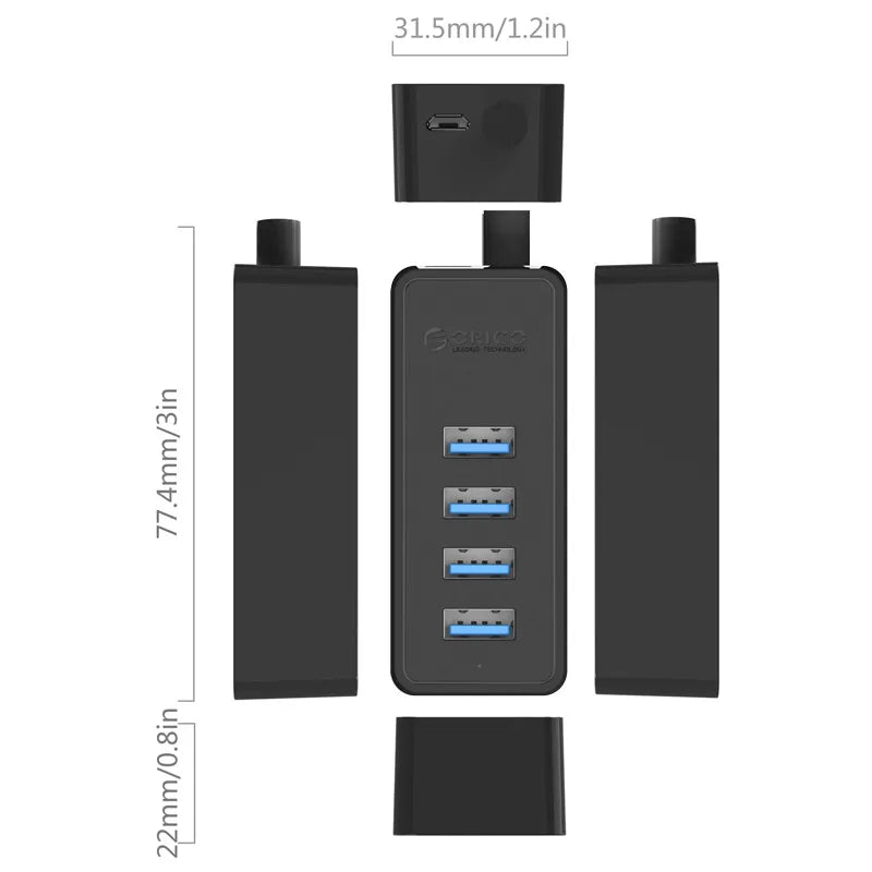 Orico W5P-U3-100 4 Port USB3.0 HUB with Micro B Power Port - للتقنيات الحديثة TT TAB متجر