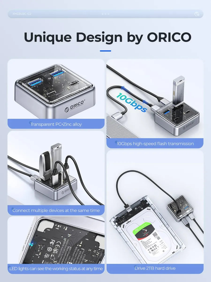 Orico XHJ2U2C-G2-10 USB HUB Type-C 10Gbps - للتقنيات الحديثة TT TAB متجر