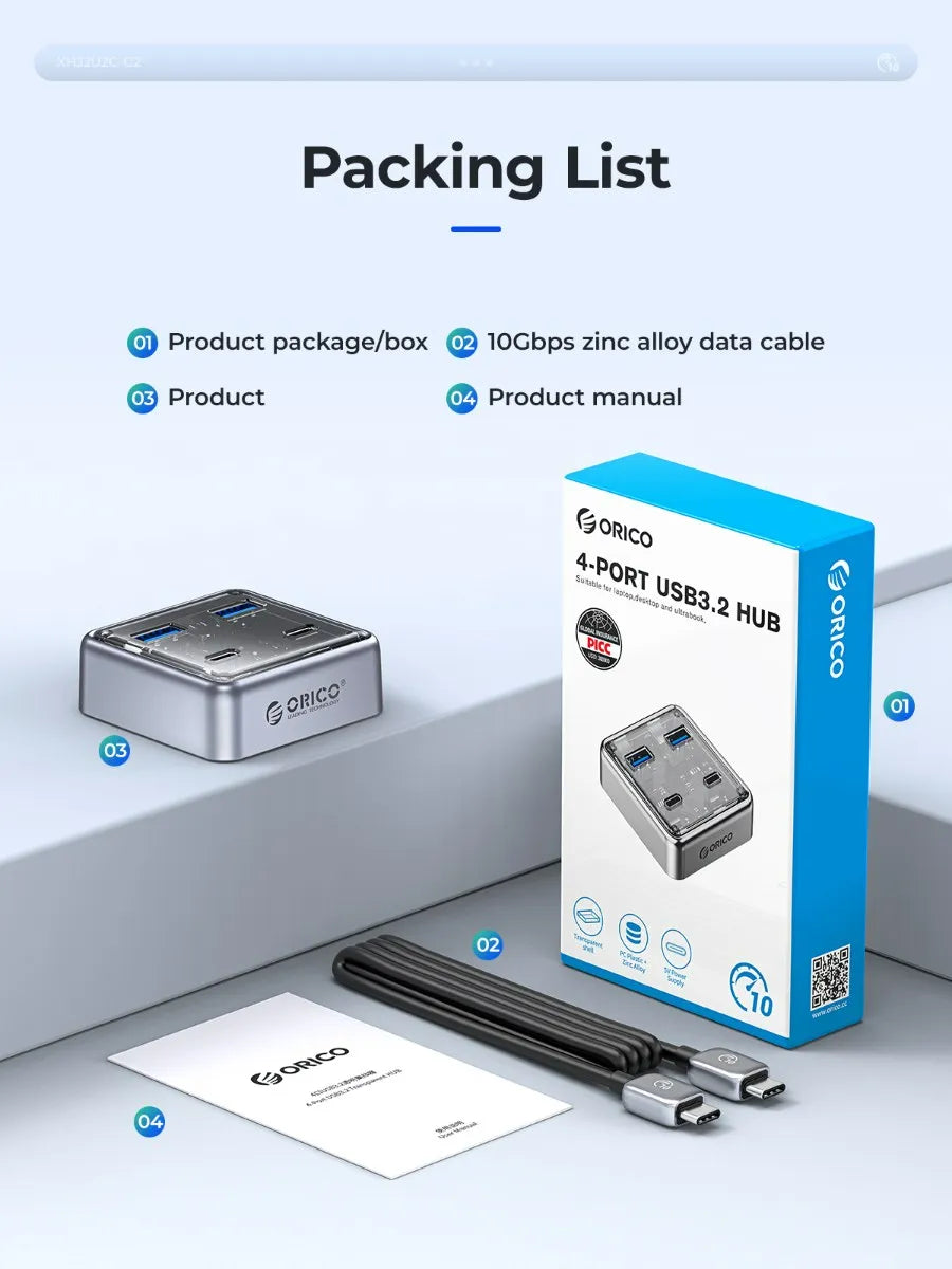 Orico XHJ2U2C-G2-10 USB HUB Type-C 10Gbps - للتقنيات الحديثة TT TAB متجر