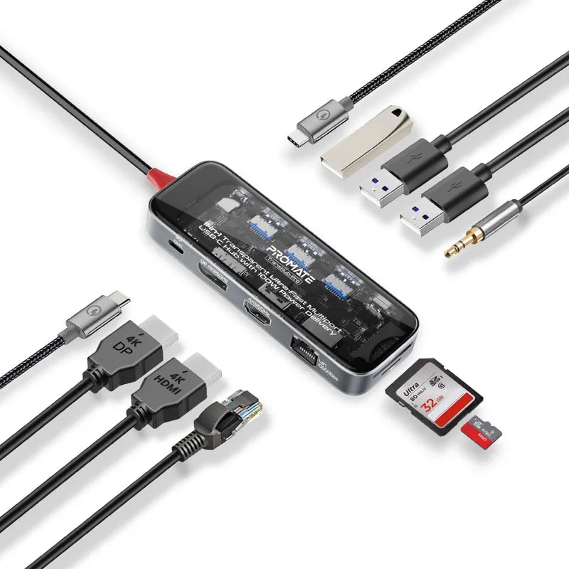 Promate TransHub-Pro USB-C Multiport Hub 11-in-1 with 100W Power Delivery