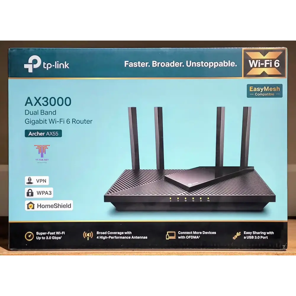 TP-Link Archer AX55 AX3000 Dual Band Gigabit Wi-Fi 6 Router_Package - للتقنيات الحديثة TT TAB متجر