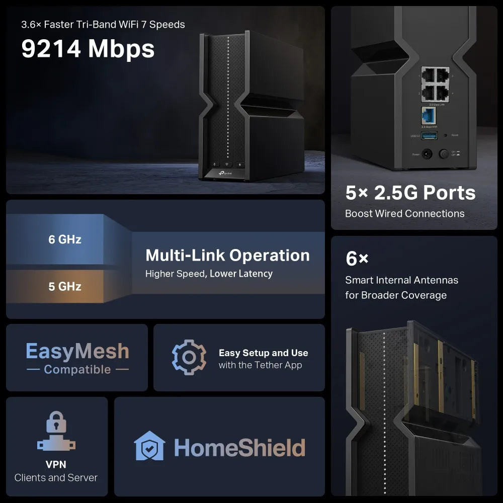 TP-Link Archer BE550 BE9300 Tri-Band Wi-Fi 7 Router - للتقنيات الحديثة TT TAB متجر