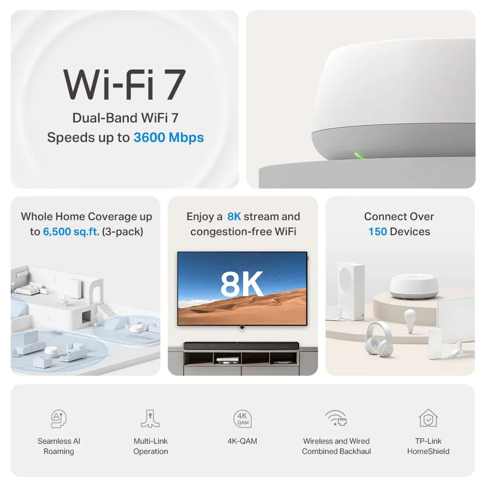 TP-Link Deco BE25 BE3600 3-Pack Whole Home Mesh WiFi 7 System - متجر TT Tab للتقنيات الحديثة