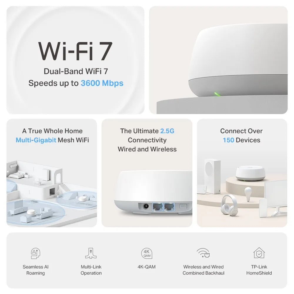 TP-Link Deco BE25 BE3600 2-Pack Whole Home Mesh WiFi 7 System
