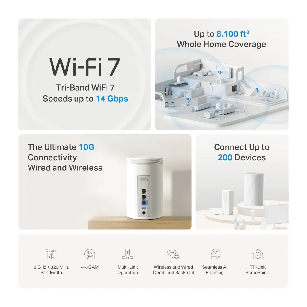 TP-Link Deco BE68 BE14000 3-Pack Tri-Band Whole Home Mesh WiFi 7 System - متجر TT Tab للتقنيات الحديثة