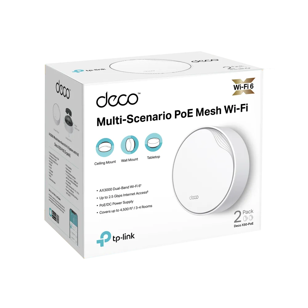 TP-Link Deco X50-PoE AX3000 2-Pack Whole Home Mesh WiFi 6 System with PoE - متجر TT Tab للتقنيات الحديثة