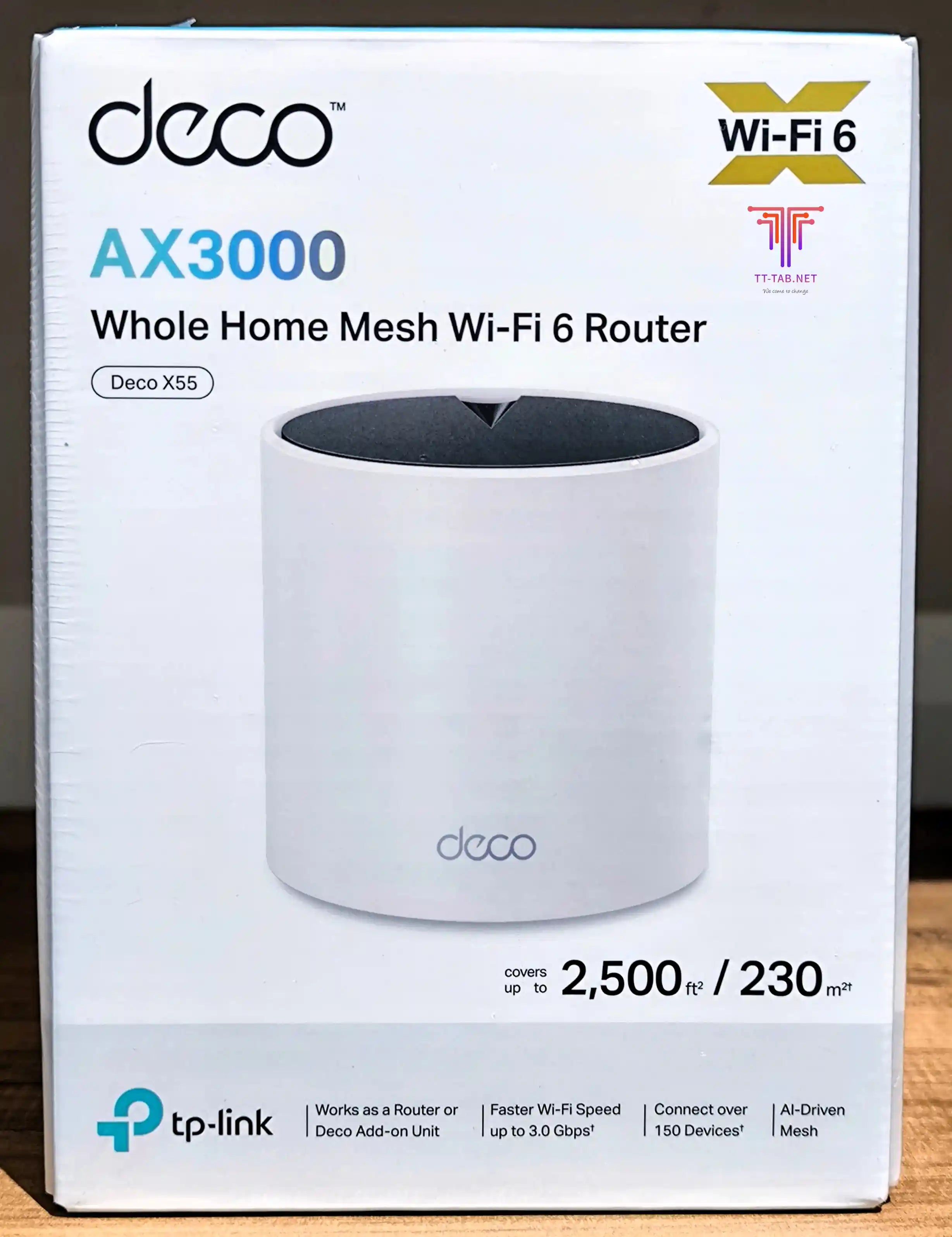 Box of Deco AX3000 Whole Home Mesh Wi-Fi 6 Router with TP-Link branding