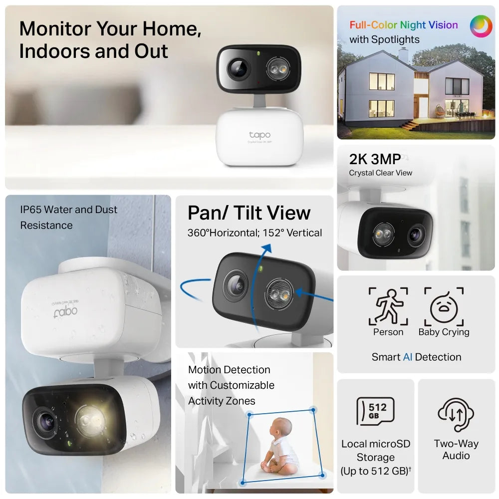TP-Link Tapo C216 2K 3MP Indoor & Outdoor Pan/Tilt Security Wi-Fi Camera with Color Night Vision - متجر TT Tab للتقنيات الحديثة