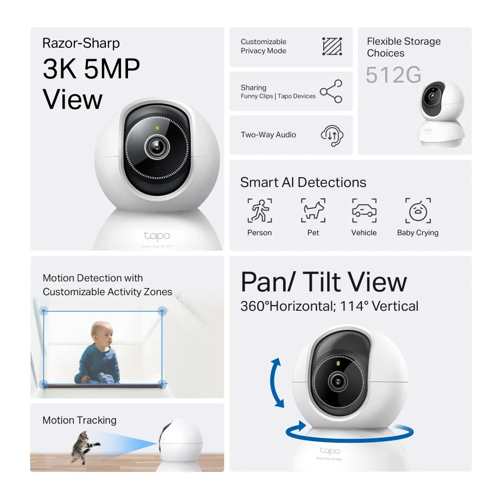TP-Link Tapo C230 3K 5MP Pan/Tilt AI Home Security Wi-Fi Camera - متجر TT Tab للتقنيات الحديثة