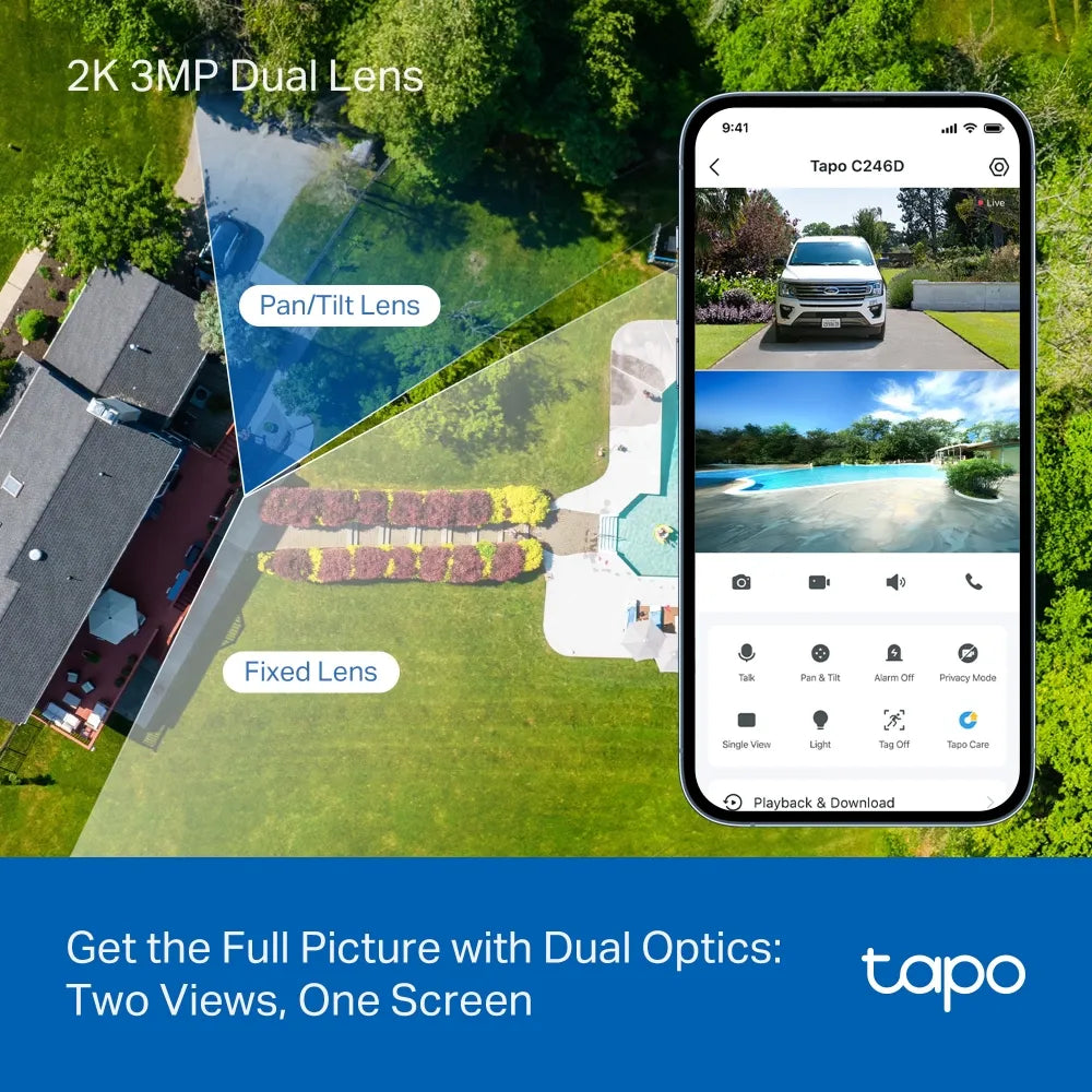 TP-Link Tapo C246D Dual-Lens 2K 3MP Indoor & Outdoor Pan/Tilt Wi-Fi Security Camera - متجر TT Tab للتقنيات الحديثة
