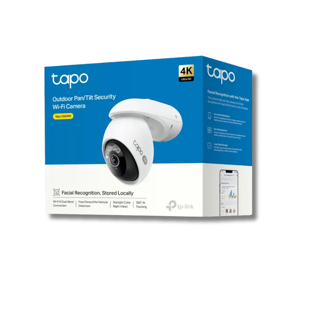 TP-Link Tapo C560WS 4K 8MP Outdoor Pan/Tilt Wi-Fi 6 Security Camera with Facial Recognition - متجر TT Tab للتقنيات الحديثة