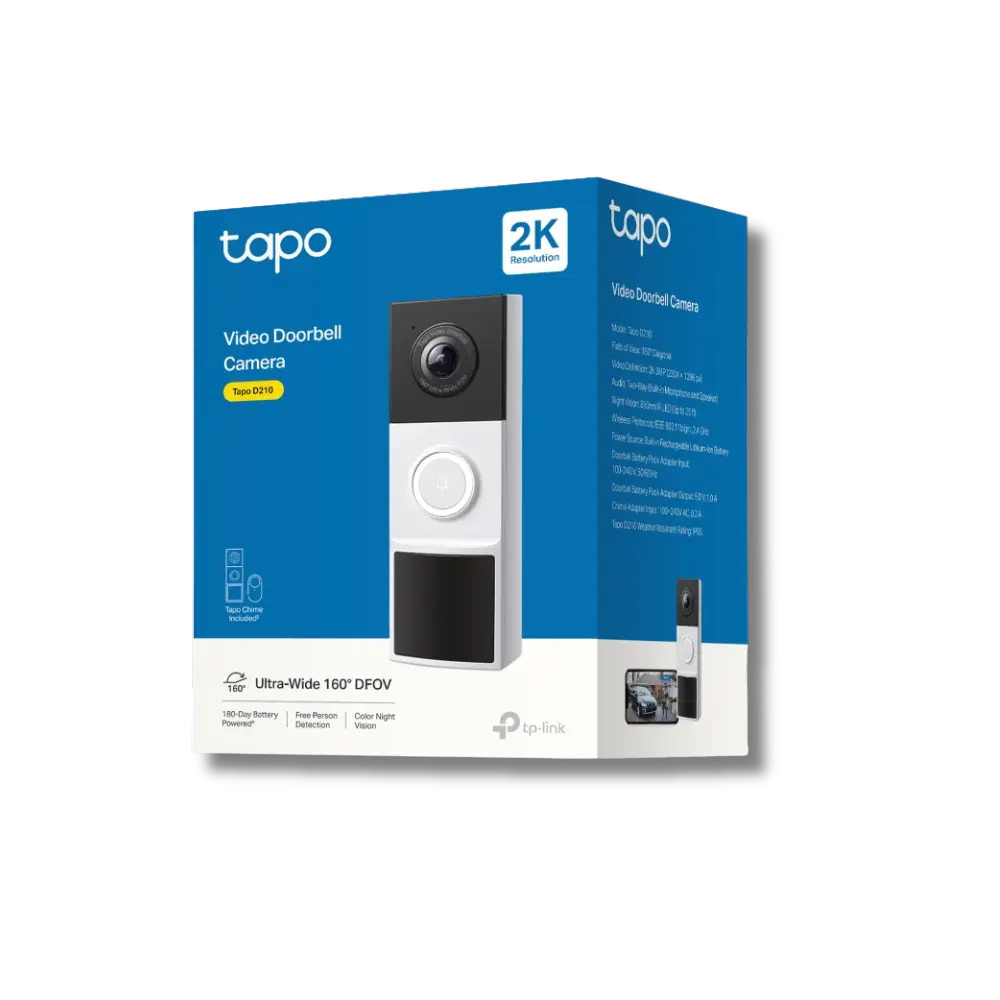 TP-Link Tapo D210 2K 3MP Wire-Free Smart Video Doorbell with Wi-Fi Chime and Color Night Vision - متجر TT Tab للتقنيات الحديثة