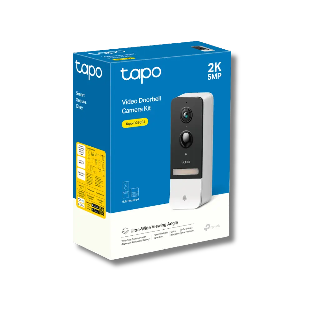 TP-Link Tapo D230S1 2K 5MP Smart Battery Video Doorbell Camera Kit with H200 Hub - متجر TT Tab للتقنيات الحديثة