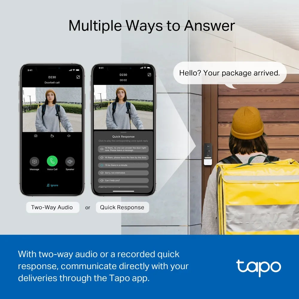 TP-Link Tapo D230S1 2K 5MP Smart Battery Video Doorbell Camera Kit with H200 Hub - متجر TT Tab للتقنيات الحديثة