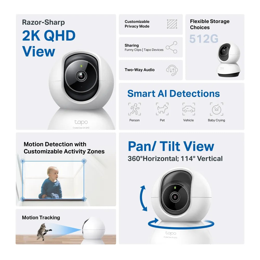 TP-Link Tapo TC72 Pan Tilt AI Home Security Wi-Fi Camera with Specific Target Tracking - متجر TT Tab للتقنيات الحديثة