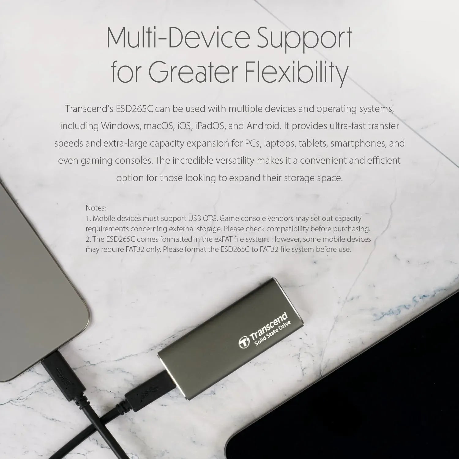 Transcend ESD265C Portable SSD Slim Design & Speed up to 1050MB/s - متجر TT Tab للتقنيات الحديثة