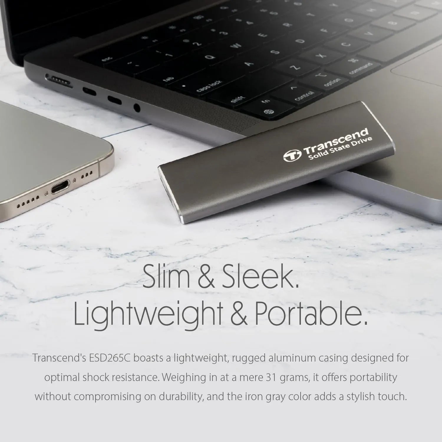 Transcend ESD265C Portable SSD Slim Design & Speed up to 1050MB/s - متجر TT Tab للتقنيات الحديثة
