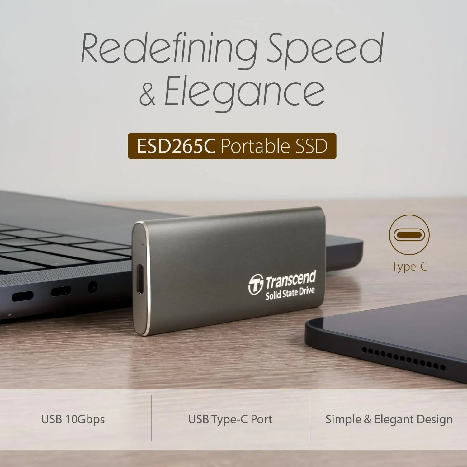 Transcend ESD265C Portable SSD Slim Design & Speed up to 1050MB/s - متجر TT Tab للتقنيات الحديثة