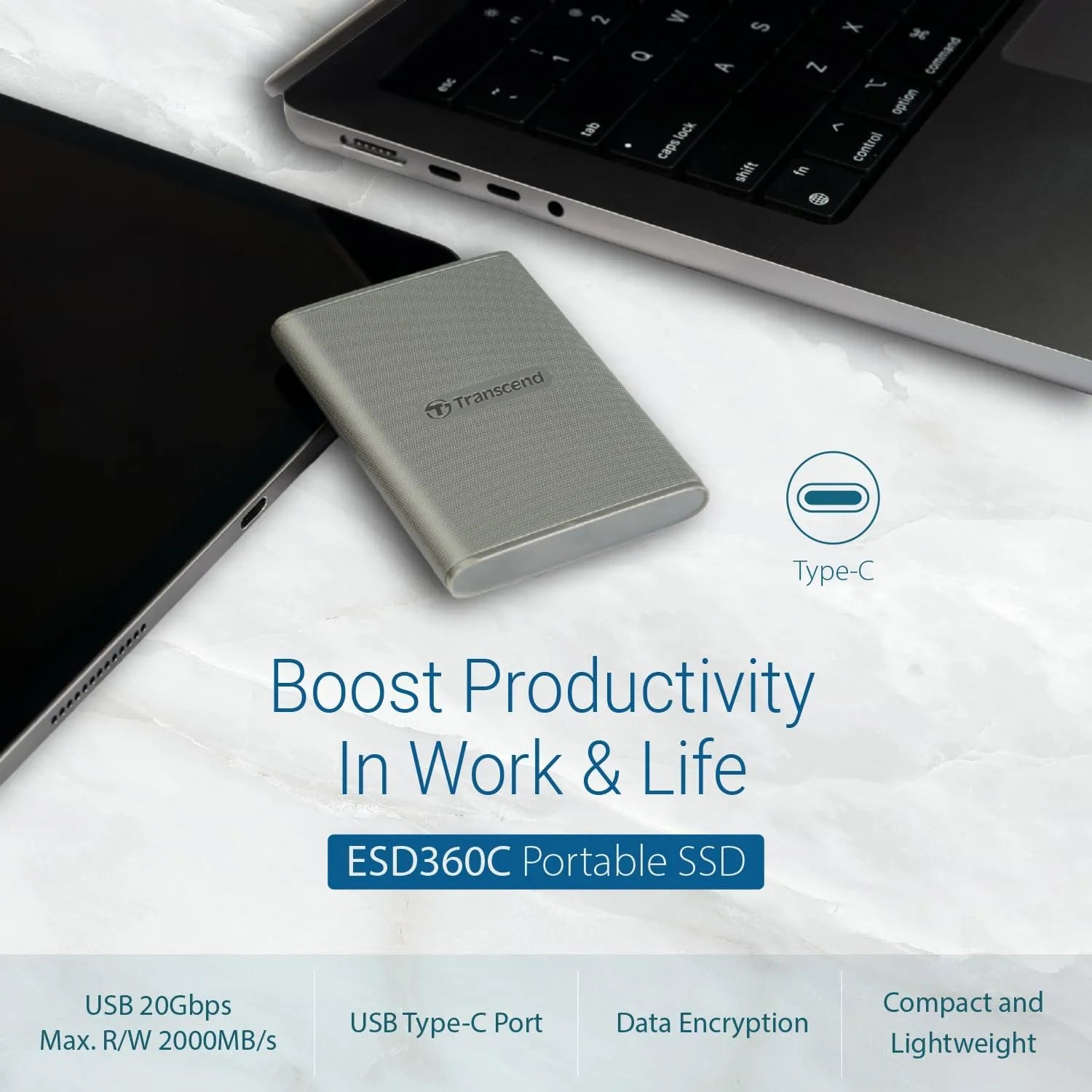 Transcend ESD360C Portable SSD Speed up to 2000MB/s - متجر TT Tab للتقنيات الحديثة