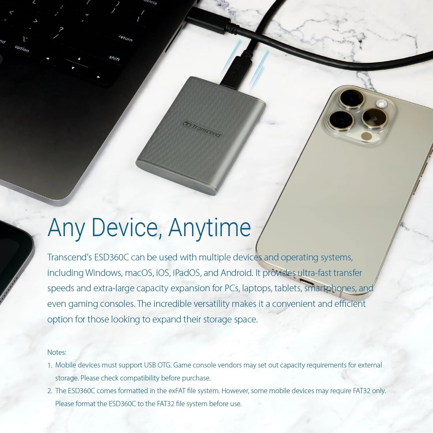 Transcend ESD360C Portable SSD Speed up to 2000MB/s - متجر TT Tab للتقنيات الحديثة