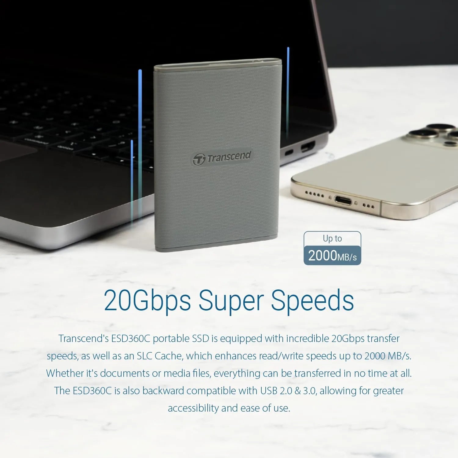 Transcend ESD360C Portable SSD Speed up to 2000MB/s - متجر TT Tab للتقنيات الحديثة