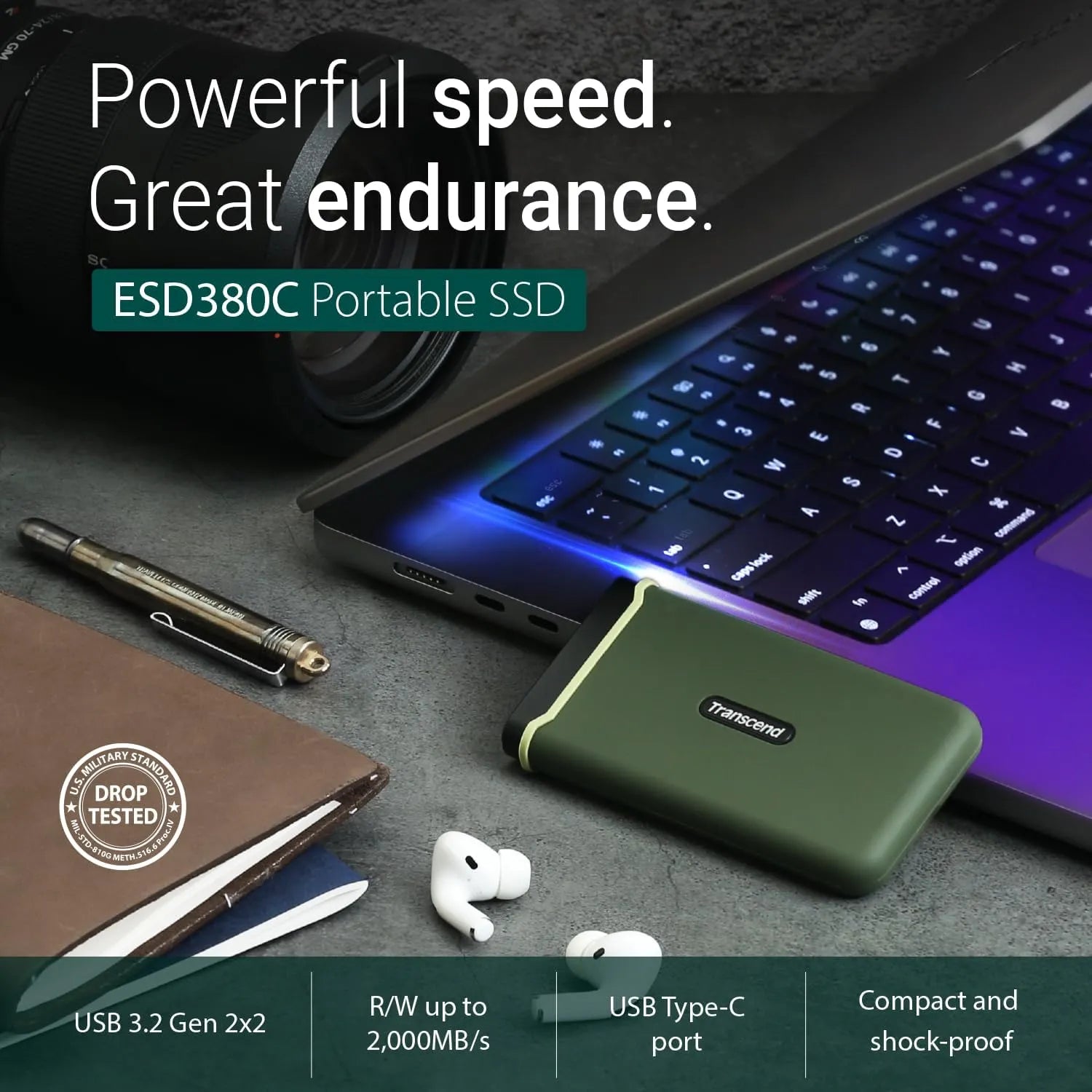 Transcend ESD380C Portable SSD Speed up to 2000MB/s - متجر TT Tab للتقنيات الحديثة