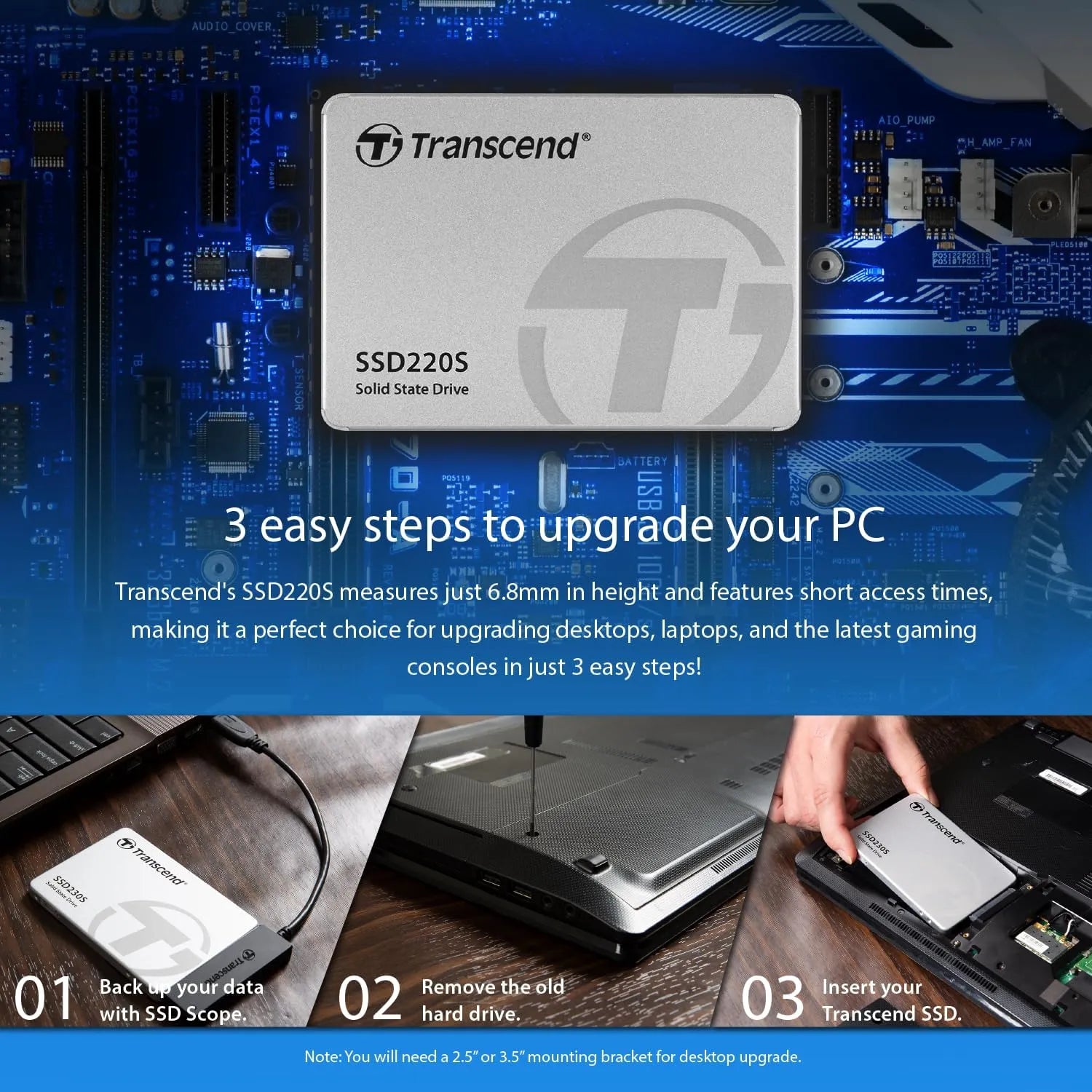 Transcend SSD220S SSD SATA 2.5 - متجر TT Tab للتقنيات الحديثة