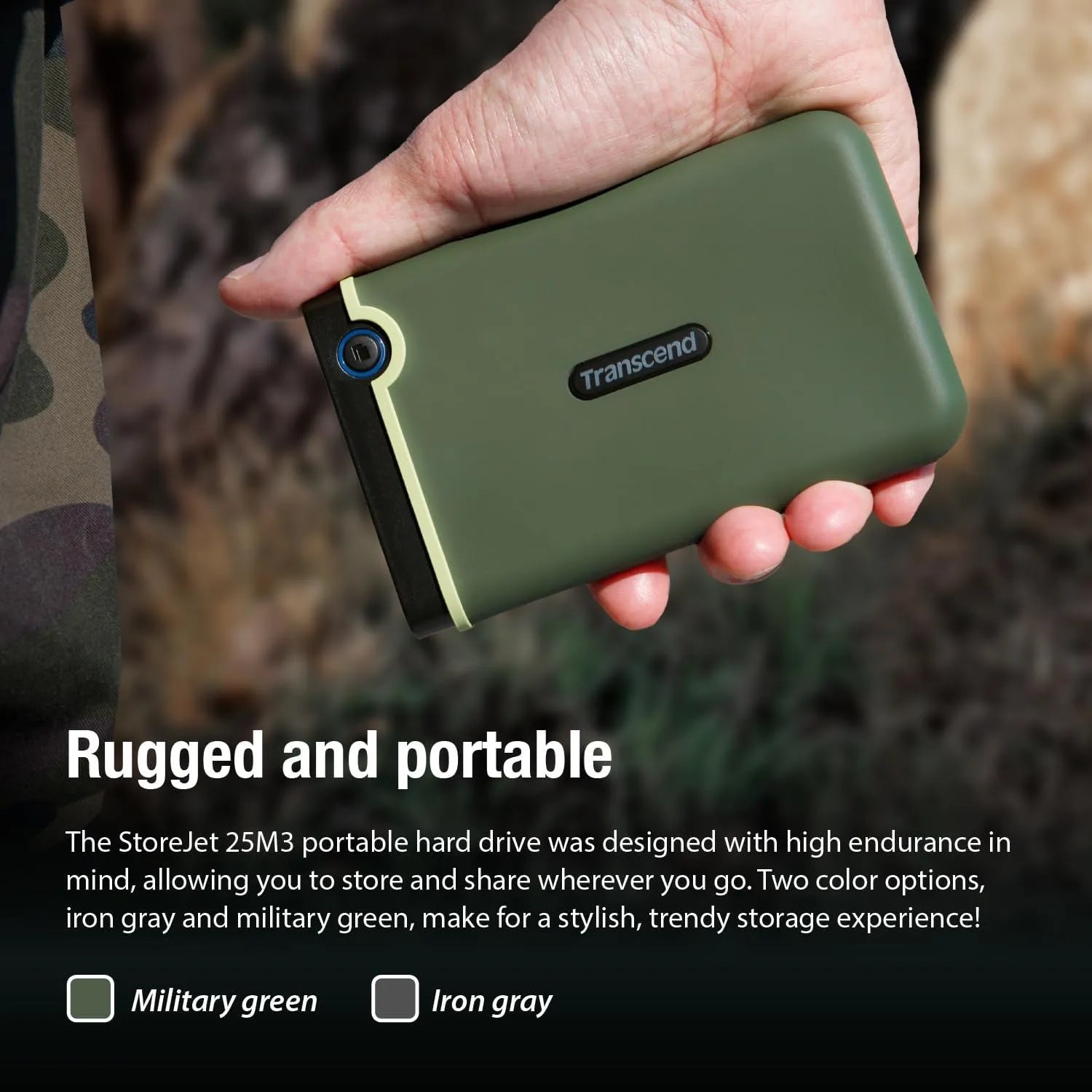 Transcend StoreJet 25M3 Portable HDD Rugged Degisn with Auto-backup Button - متجر TT Tab للتقنيات الحديثة