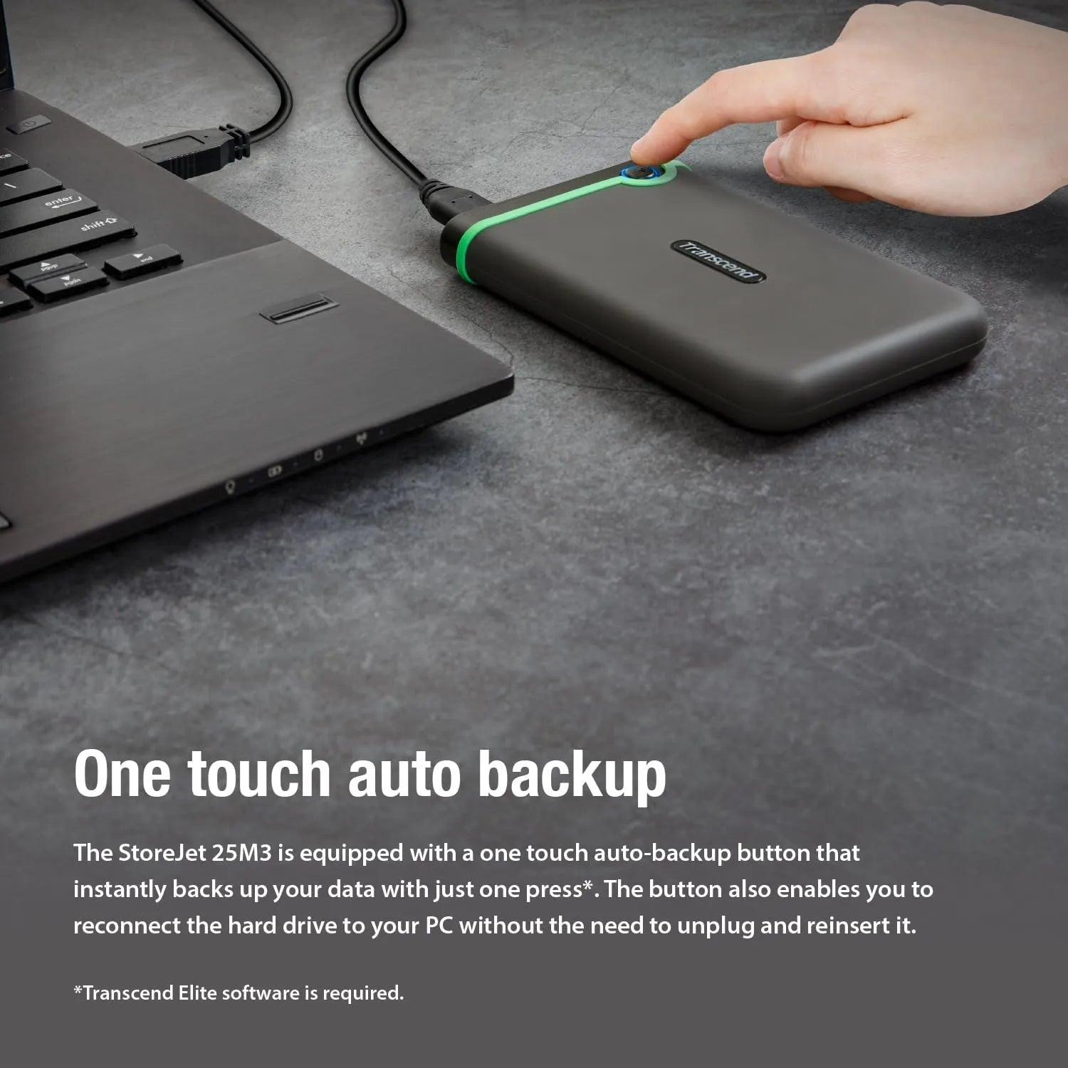 Transcend StoreJet 25M3 Portable HDD Rugged Degisn with Auto-backup Button - متجر TT Tab للتقنيات الحديثة