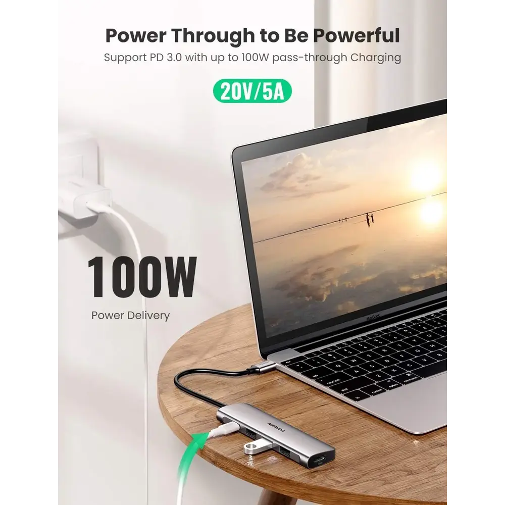 UGREEN 70495 5-in-1 USB-C Hub 3×USB-A 3.0 with 4K@60Hz HDMI & 100W PD Input - متجر TT Tab للتقنيات الحديثة