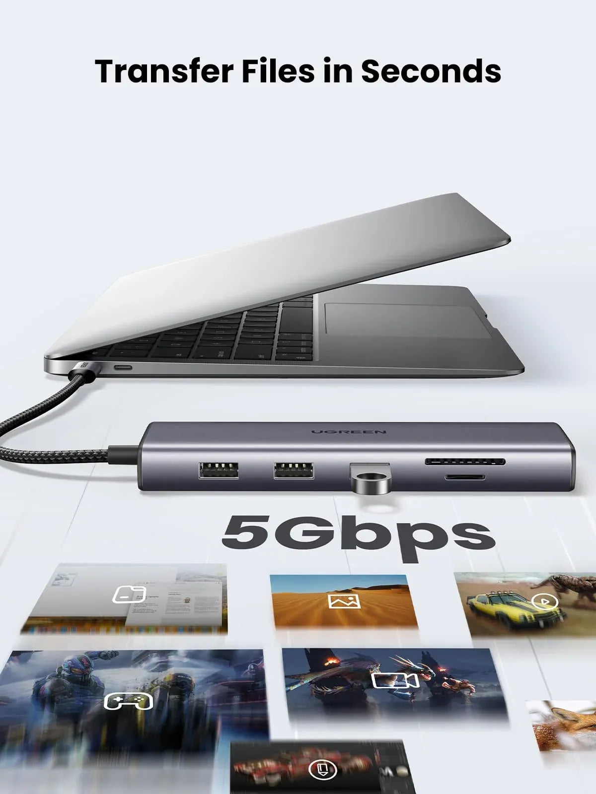 UGREEN 15601 10-in-1 USB-C Docking Station with 4K@30Hz HDMI & VGA & Gigabit Ethernet & 100W PD Input - متجر TT Tab للتقنيات الحديثة